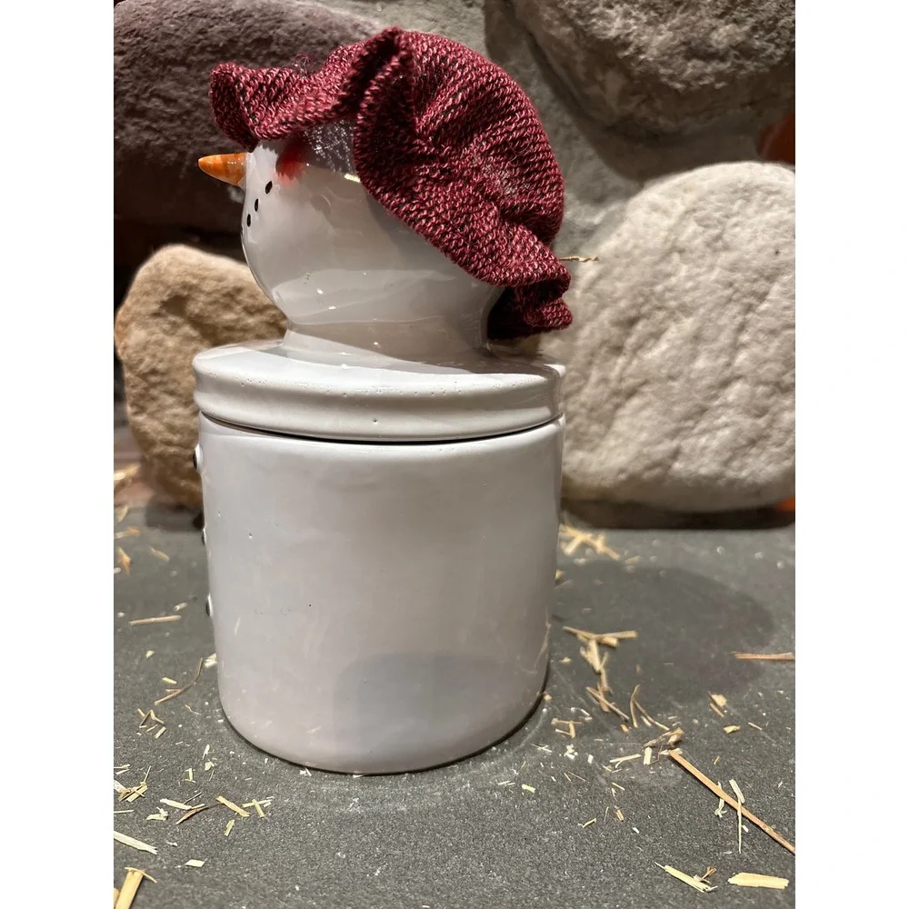 Ceramic Snowman Jar with‎ Lid, Christmas Holiday Decoration Storage Container